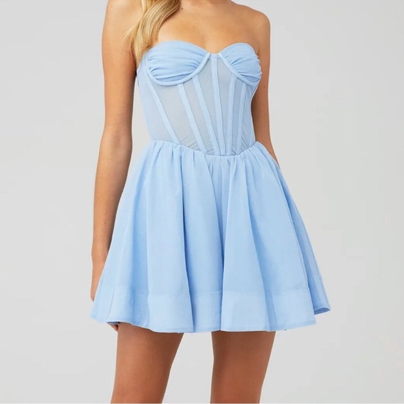 NWT Bardot Hart Corset Strapless Mini Dress - color Arctic Blue - US 4, small - Picture 1 of 8